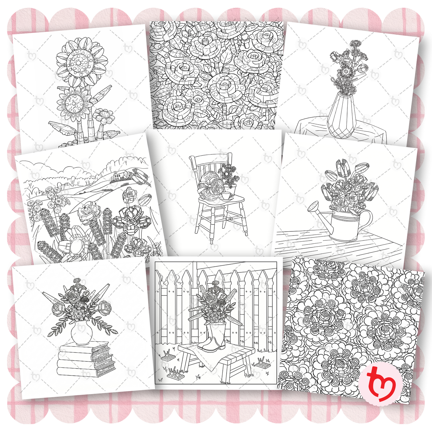 Digital Cottage Garden Days Blooming Bricks Colouring Book