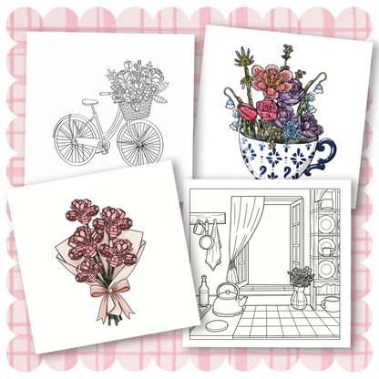 Digital Cottage Garden Days Blooming Bricks Colouring Book